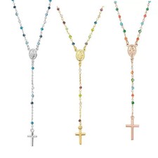Amen Collana Rosario Donna Argento 925 Cristalli Multicolor Sacro Rosari Croce