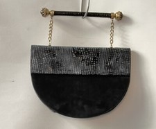 borsa a mano vintage 1980 manico rigido camoscio nero e stampa coccodrillo vegan