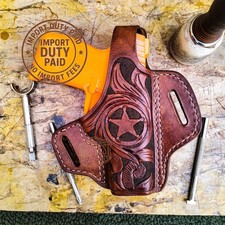 Fondina Beretta OWB Western in stile barbecue Texas - Fondina floreale intagliata a mano.