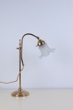 Lampada da tavolo vintage Abat jour in ottone paralume vetro opalino a fiore