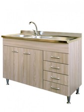 Mobile cucina due ante con lavello sx inox e cassettiera dx finitura olmo 120x50