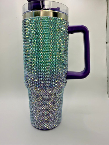 Teal purple rhinestone tumbler - teal/purple,