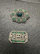 VINTAGE Brooch BROOCHES LAST CENTURY Green stone Chrysoprase Marcacite Lot