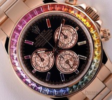 Rolex Uomo Daytona 116505 Oro Rosa 18k 40mm Personalizzato Quadrante Nero e Lunetta Arcobaleno