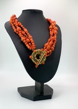 Collana Vintage Oro Giallo 18 Kt Corallo Autentico Sciacca 