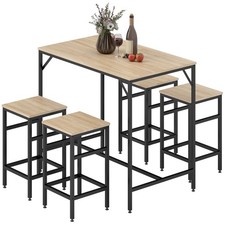 HOMCOM Set Bancone da Bar con 4 Sgabelli Stile Industriale in Metallo e Legno