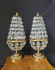 Antica coppia di lampade da tavolo vintage in ottone francese cristalli stile impero comodino 