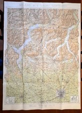 MILANO BRIANZA LAGO DI COMO MAGGIORE LUGANO GRANDE CARTA GEOGRAFICA DEL 1950 ca.