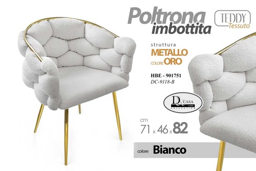 Poltrona bianca sedia teddy - poltrona,