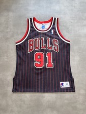 DENNIS RODMAN authentic Vintage Champion Jersey NBA BULLS pine stripe Sz 44