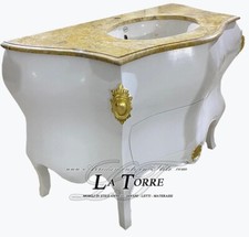 Mobile bagno Luigi XV bianco oro marmo avorio bombato barocco moderno Mi02