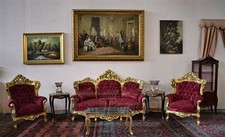 Divano Germany poltrona tavolino da salotto oro in stile barocco velluto bordeau