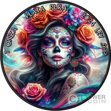 SANTA MUERTE III Black Ruthenium Colored 1 Oz Monnaie Argent Mexico 2024