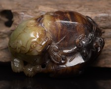 Statua leone squisito intagliato a mano in giada naturale Hetian certificata 112704