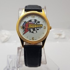 Orologio Vintage Nascar Sun Time Quadrante Multicolore Cinturino Pelle Nero...BATTERIA NUOVA 