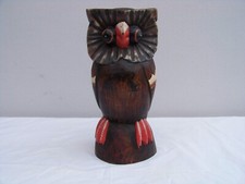 Civetta in legno Gufo - Scultura intagliata a mano e decorata - altezza cm 35