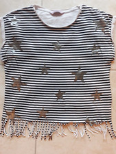 Lotto 923 maglietta T-shirt top canotta camicia bambina OVS righe blu 14 anni