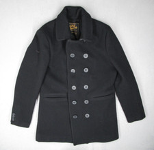 Superdry Giacca Uomo Grande Nero Misto Lana Doppiopetto Pea Coat Militare