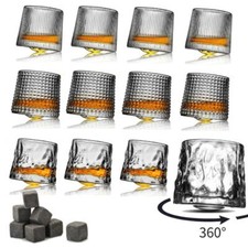 Set 9 Cubetti Pietra Ghiaccio 4 Bicchieri Rotanti Ruotabili whisky amaro liquori