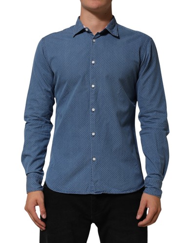 Camicia aglini blu cotone slim - aglini,