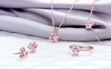 SET 4 PZ GIOIELLI IMPRONTA ZAMPA DI GATTO ACCIAIO INOSSIDABILE COLORE ORO ROSA
