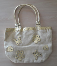 SCHOLL borsa tote in paglia panna con dettagli oro fiori estiva spiaggia donna