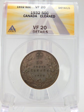 1932 Canada Re Giorgio V mezzo dollaro 50 centesimi moneta ANACS VF 20 dettagli (BT702)