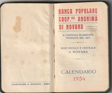FASCIO - CALENDARIO AGENDINA 1934 BANCA POPOLARE COOPERATIVA ANONIMA DI NOVARA 