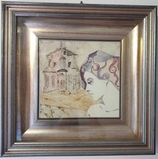 QUADRO A TECNICA MISTA AUT.GIANNI LONGINOTTI RAFFIG.'VOLTO DI DONNA BIONDA RICCI