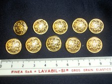 10 BOTTONI STEMMA METALLO COLOR ORO LUCIDO ANNI 80 DIAMETRO CM 1,5 VINTAGE SARTO
