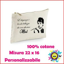 Trousse portaoggetti borsa donna 22x16 cerniera stampa citazione Audrey Hepburn