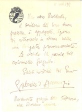 1927 s. l. Gabriele D'ANNUNZIO - Lettera AUTOGRAFA pro futuro soldato MORANDI