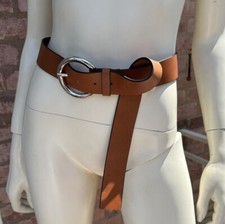 Liviana Conti Luxury Italian Leather Belt Tan Brown Oversized Silver Buckle S