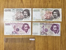 LOTTO 4 BANCONOTE LIRE 100000 CARAVAGGIO 50000 BERNINI 1º E 2º TIPO Q10