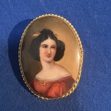 Miniatura Ritratto Dipinto Su Piastra Di Porcellana 