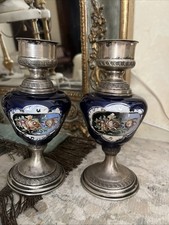 Coppia Di Bajour Candelabri Lampade Porcellana Dipinte A Mano 800