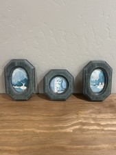 Blue Toned 1970s Vintage Framed Prints W Ballerinas And Cat