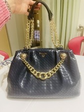 POLLINI BORSA COLORE BLU DOPPIA TRACOLLA CATENE ORO LOGO