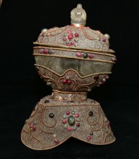 Ciotole ciotola kapala gemma cristallo intarsiato filo argento buddismo Nepal antico Tibet 10,8"