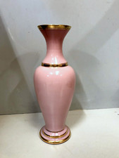 VASO VINTAGE VETRO Murano F.lli Ferro ANFORA ROSA OPALINE ORO NEOCLASSICO 40cm/h