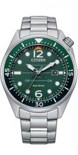 Nuovo Orologio Citizen Uomo Eco-Drive Aviator Argento Verde Calendario 43 MM AW1715-86X