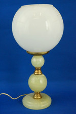 Lampada tavolo Marmo Onice verde e metallo Boccia Vetro opalino Murano Deco 1900