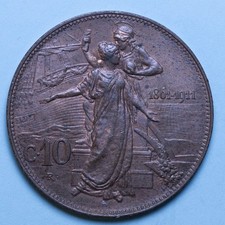 VITTORIO EMANUELE III 10 CENTESIMI 1911 CINQUANTENARIO qFDC RAME COPPER COIN
