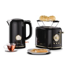 Klarstein Victoria Set Colazione 2 Fessure Tostapane Bollitore 2200W Nero