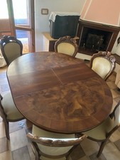 ANTICO TAVOLO PRANZO ROTONDO APRIBILE LEGNO MASSELLO Con 6 Sedie.