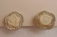 ORECCHINI MONET COLORE ARGENTO STRASS FIORE IN LUCITE CLIP A PRESSIONE