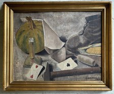 ANTICO QUADRO OLIO Ugo Celada da Virgilio NATURA MORTA CARTE SCARPONE ZUCCA 1939