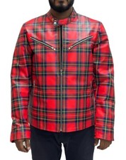 Giacca in pelle con stampa tartan Royal Steward scozzese per uomo e donna