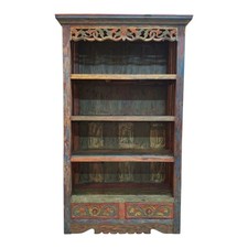Libreria etnica intagliata mobile espositore con scaffali