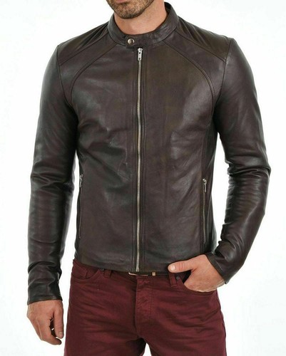 Giacca pelle marrone slim - in,